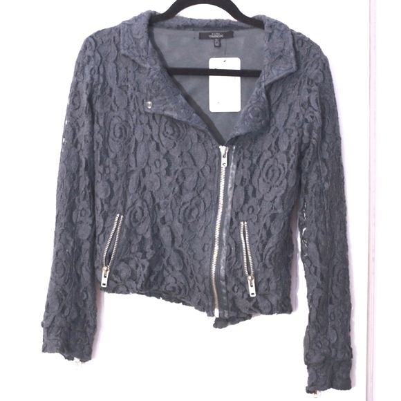Zara Jackets & Blazers - Zara Teal Lace Overlay Moto Zip up Jacket